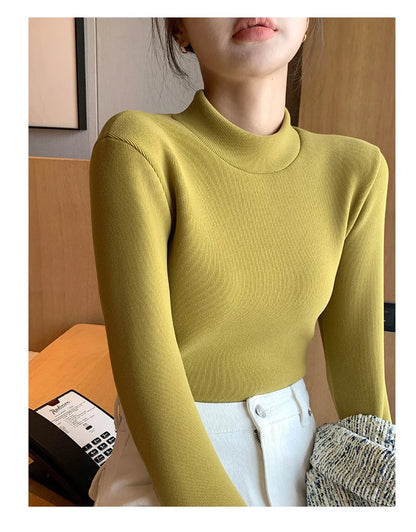 Women's Turtleneck Shirt - Warm Fleece Tee With Long Sleeve Slim Fit Top - ZOOMNSTORE