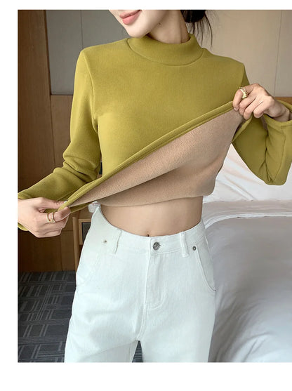 Women's Turtleneck Shirt - Warm Fleece Tee With Long Sleeve Slim Fit Top - ZOOMNSTORE