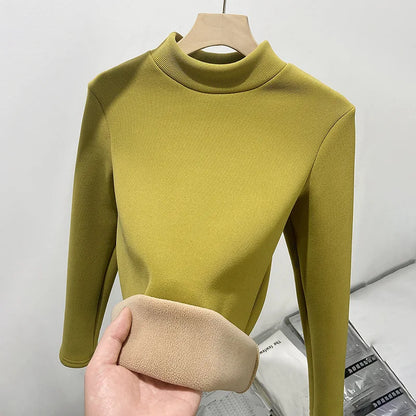 Women's Turtleneck Shirt - Warm Fleece Tee With Long Sleeve Slim Fit Top - ZOOMNSTORE