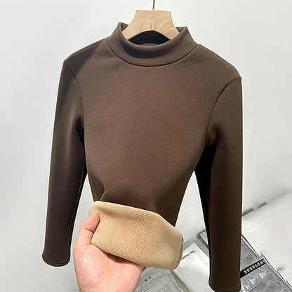 Women's Turtleneck Shirt - Warm Fleece Tee With Long Sleeve Slim Fit Top - ZOOMNSTORE