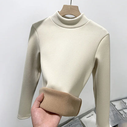 Women's Turtleneck Shirt - Warm Fleece Tee With Long Sleeve Slim Fit Top - ZOOMNSTORE