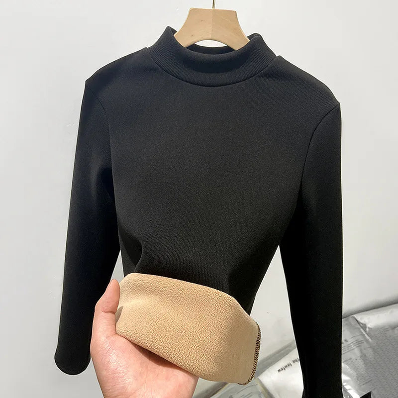 Women's Turtleneck Shirt - Warm Fleece Tee With Long Sleeve Slim Fit Top - ZOOMNSTORE