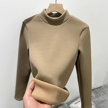 Women's Turtleneck Shirt - Warm Fleece Tee With Long Sleeve Slim Fit Top - ZOOMNSTORE
