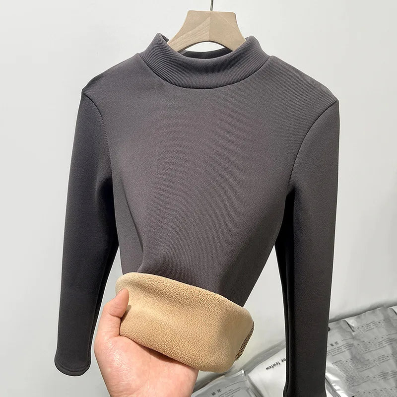 Women's Turtleneck Shirt - Warm Fleece Tee With Long Sleeve Slim Fit Top - ZOOMNSTORE