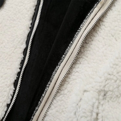 Casual Womens Fur Jacket - Plush Lamb Wool Contrast Color Warm One-Piece - ZOOMNSTORE
