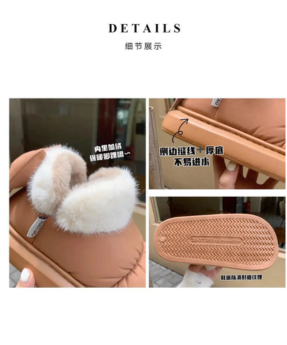 Cute Warm Ankle Boots Winter Women's Bow Warmth Plush Bow Cotton Shoes 2024 New Waterproof Down Cloth Short Barrel Snow Boots - ZOOMNSTORE