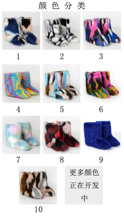 Women's Winter Snow Boots Outdoor Luxury Furry Faux Fox Fur Boots Woman Plush Warm Platform Shoes New Fashion Bottes Big Size 46 - ZOOMNSTORE