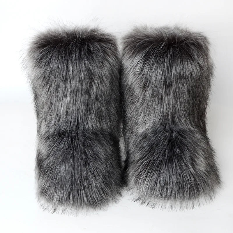 Women's Winter Snow Boots Outdoor Luxury Furry Faux Fox Fur Boots Woman Plush Warm Platform Shoes New Fashion Bottes Big Size 46 - ZOOMNSTORE