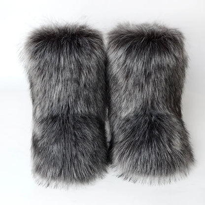 Women's Winter Snow Boots Outdoor Luxury Furry Faux Fox Fur Boots Woman Plush Warm Platform Shoes New Fashion Bottes Big Size 46 - ZOOMNSTORE