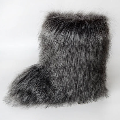 Women's Winter Snow Boots Outdoor Luxury Furry Faux Fox Fur Boots Woman Plush Warm Platform Shoes New Fashion Bottes Big Size 46 - ZOOMNSTORE