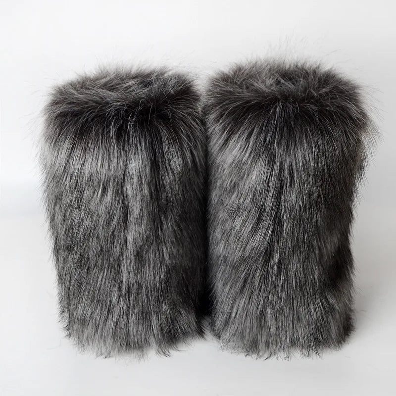 Women's Winter Snow Boots Outdoor Luxury Furry Faux Fox Fur Boots Woman Plush Warm Platform Shoes New Fashion Bottes Big Size 46 - ZOOMNSTORE
