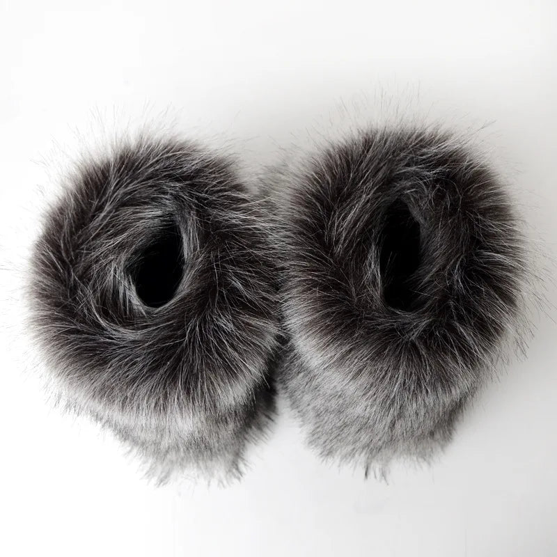 Women's Winter Snow Boots Outdoor Luxury Furry Faux Fox Fur Boots Woman Plush Warm Platform Shoes New Fashion Bottes Big Size 46 - ZOOMNSTORE
