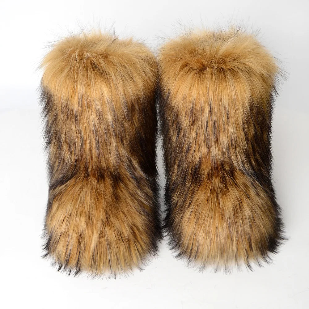 Women's Winter Snow Boots Outdoor Luxury Furry Faux Fox Fur Boots Woman Plush Warm Platform Shoes New Fashion Bottes Big Size 46 - ZOOMNSTORE