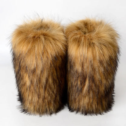 Women's Winter Snow Boots Outdoor Luxury Furry Faux Fox Fur Boots Woman Plush Warm Platform Shoes New Fashion Bottes Big Size 46 - ZOOMNSTORE