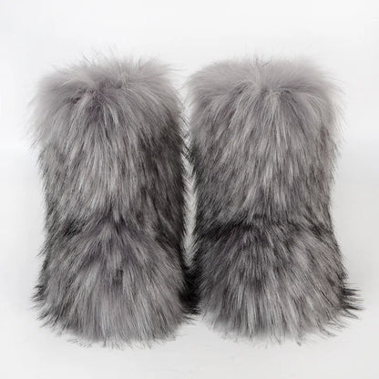 Women's Winter Snow Boots Outdoor Luxury Furry Faux Fox Fur Boots Woman Plush Warm Platform Shoes New Fashion Bottes Big Size 46 - ZOOMNSTORE