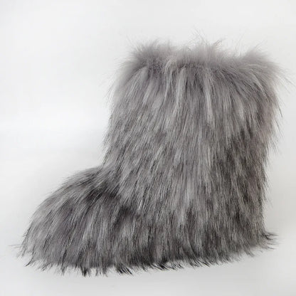 Women's Winter Snow Boots Outdoor Luxury Furry Faux Fox Fur Boots Woman Plush Warm Platform Shoes New Fashion Bottes Big Size 46 - ZOOMNSTORE