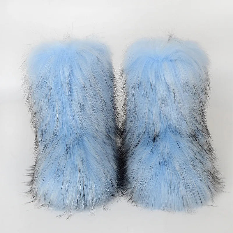 Women's Winter Snow Boots Outdoor Luxury Furry Faux Fox Fur Boots Woman Plush Warm Platform Shoes New Fashion Bottes Big Size 46 - ZOOMNSTORE