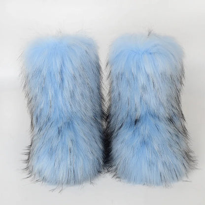 Women's Winter Snow Boots Outdoor Luxury Furry Faux Fox Fur Boots Woman Plush Warm Platform Shoes New Fashion Bottes Big Size 46 - ZOOMNSTORE