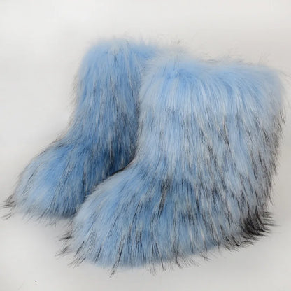 Women's Winter Snow Boots Outdoor Luxury Furry Faux Fox Fur Boots Woman Plush Warm Platform Shoes New Fashion Bottes Big Size 46 - ZOOMNSTORE