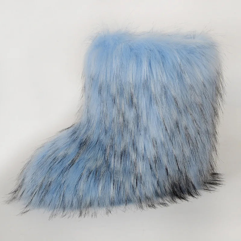 Women's Winter Snow Boots Outdoor Luxury Furry Faux Fox Fur Boots Woman Plush Warm Platform Shoes New Fashion Bottes Big Size 46 - ZOOMNSTORE