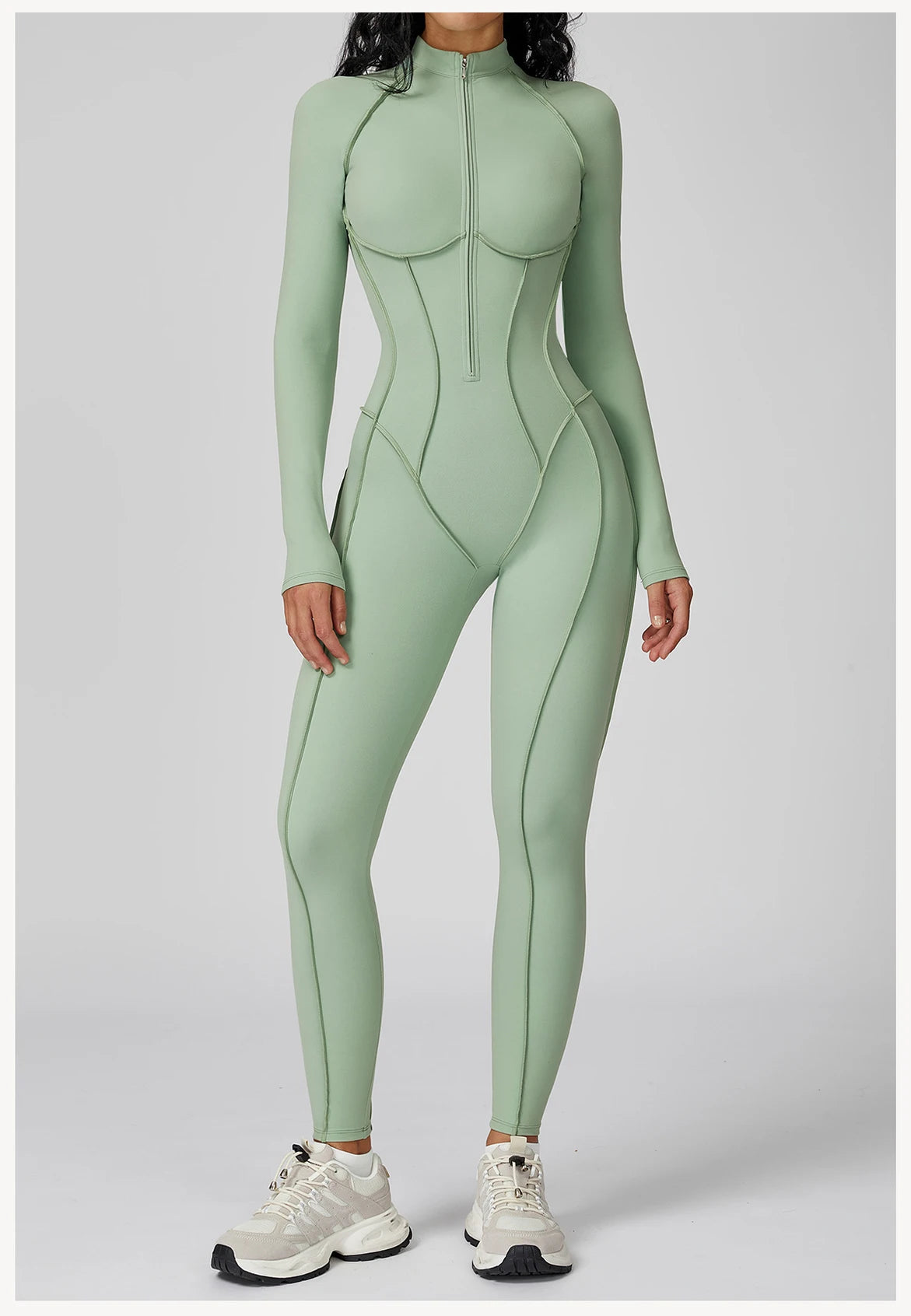 Women's Yoga Bodysuit - Long Sleeve Tracksuit Gym Zipper Suit, Breathable Fitness Jumpsuit - ZOOMNSTORE