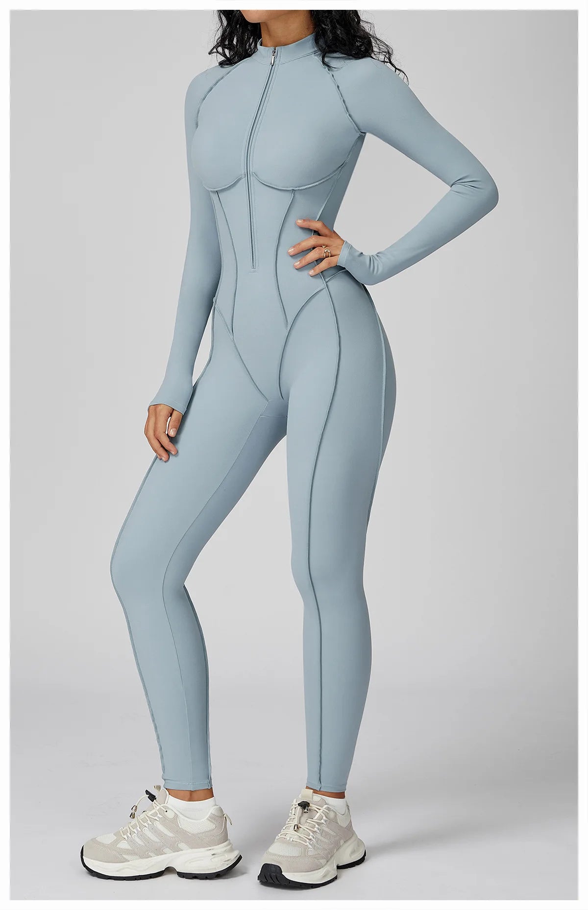 Women's Yoga Bodysuit - Long Sleeve Tracksuit Gym Zipper Suit, Breathable Fitness Jumpsuit - ZOOMNSTORE