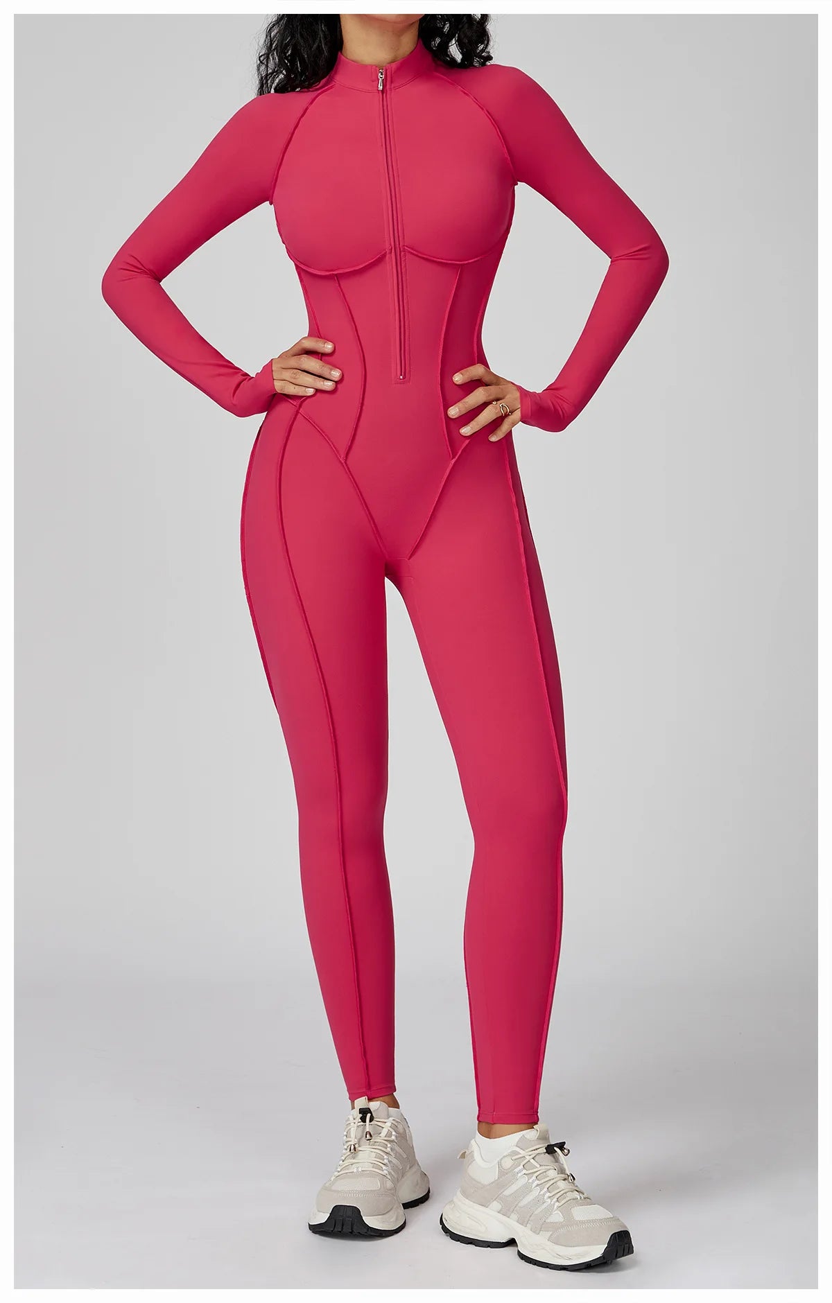 Women's Yoga Bodysuit - Long Sleeve Tracksuit Gym Zipper Suit, Breathable Fitness Jumpsuit - ZOOMNSTORE