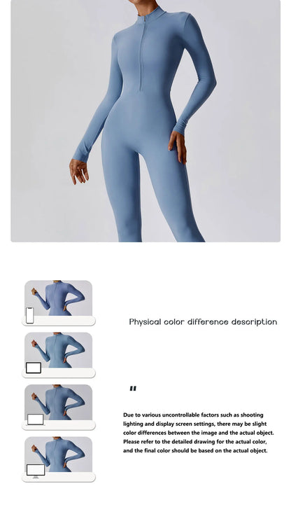 Women's Yoga Boilersuit - Long Sleeve Jumpsuit | Skin-Tight Sportswear, Breathable Fitness Suit - ZOOMNSTORE