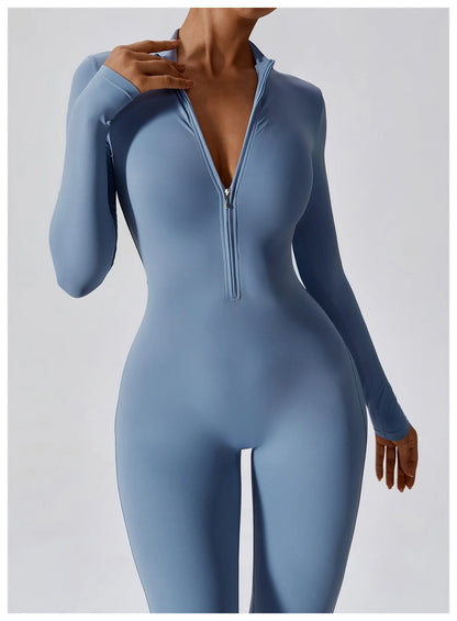 Women's Yoga Boilersuit - Long Sleeve Jumpsuit | Skin-Tight Sportswear, Breathable Fitness Suit - ZOOMNSTORE