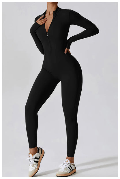 Women's Yoga Boilersuit - Long Sleeve Jumpsuit | Skin-Tight Sportswear, Breathable Fitness Suit - ZOOMNSTORE