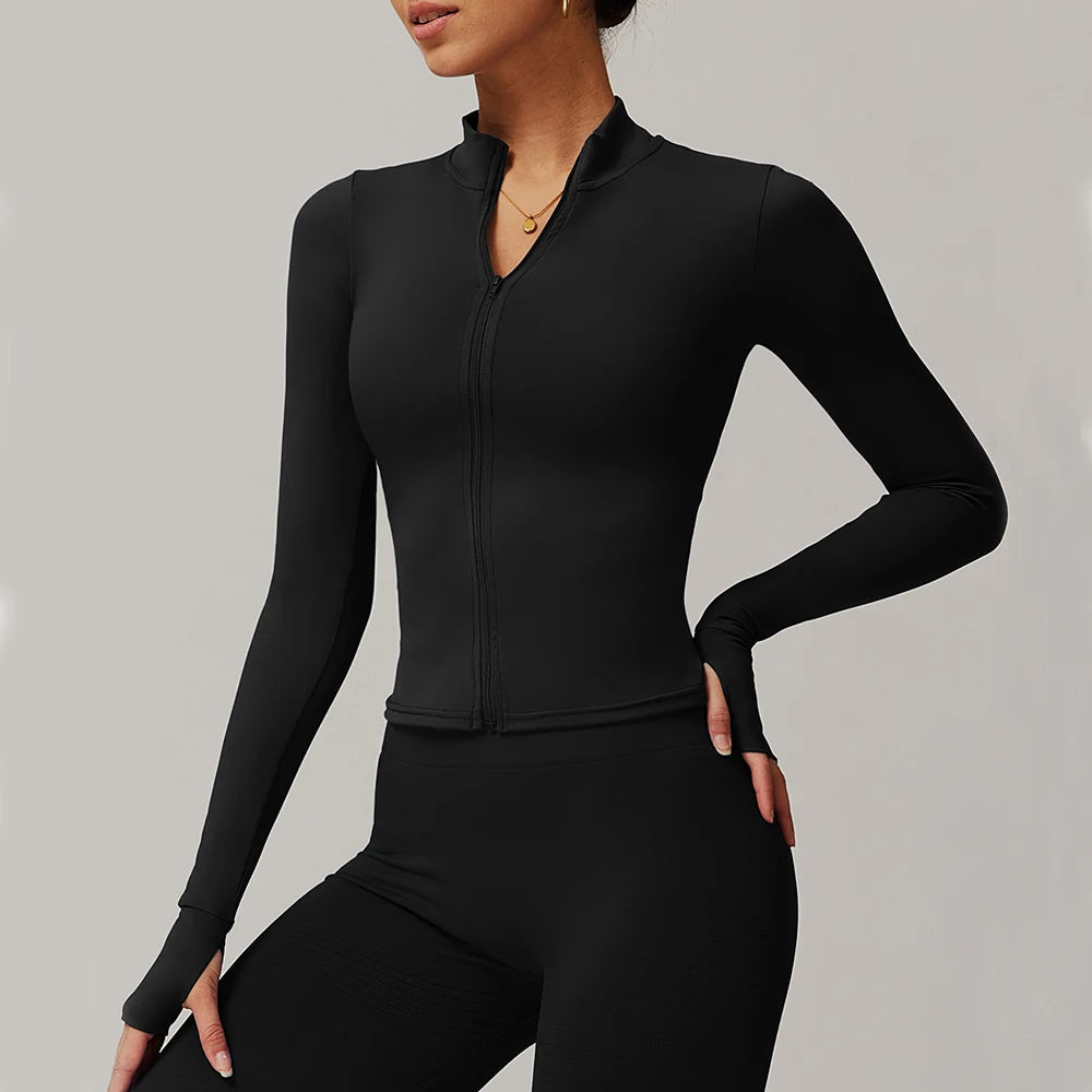 Womens Zip Yoga Jacket - Slim Fit Long Sleeve Activewear Top - ZOOMNSTORE
