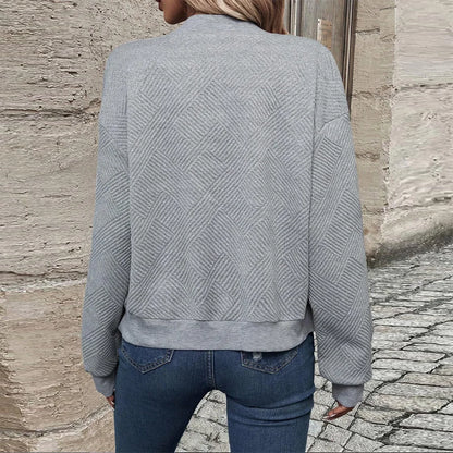 Womens Zipper Jacket - Casual Solid Color Baseball Collar Fall  Winter Outerwear - ZOOMNSTORE