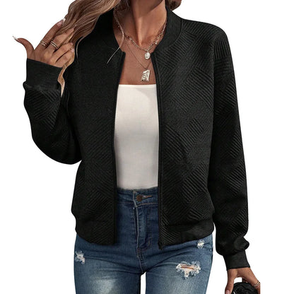 Womens Zipper Jacket - Casual Solid Color Baseball Collar Fall  Winter Outerwear - ZOOMNSTORE