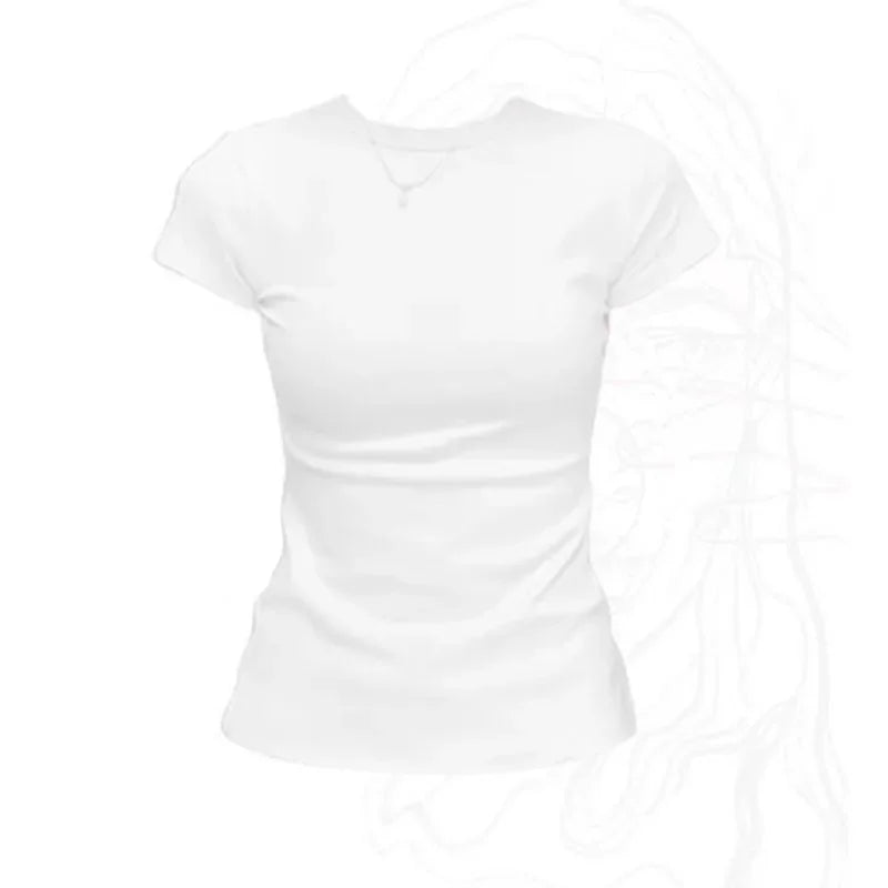 Womens Basic O-neck Cotton T-shirt - Short Sleeve Casual Tee in Black  White - ZOOMNSTORE