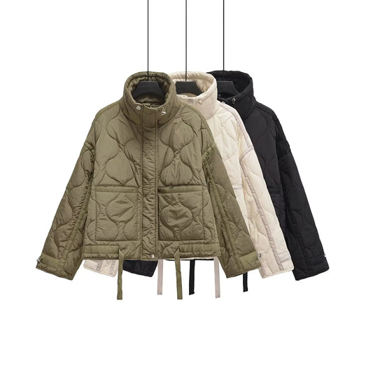 Womens Cotton Jacket - European American Style Winter Zipper Stand Collar Loose Fit - ZOOMNSTORE