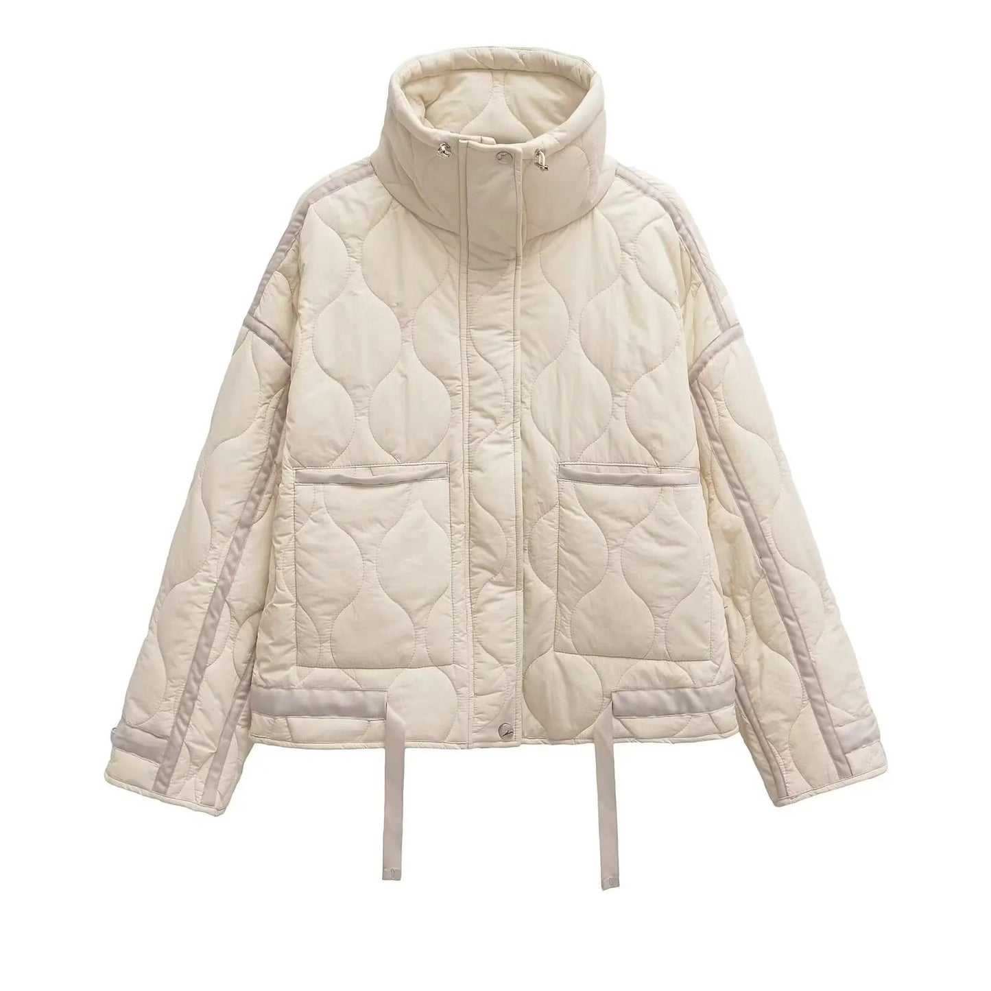Womens Cotton Jacket - European American Style Winter Zipper Stand Collar Loose Fit - ZOOMNSTORE