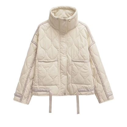 Womens Cotton Jacket - European American Style Winter Zipper Stand Collar Loose Fit - ZOOMNSTORE