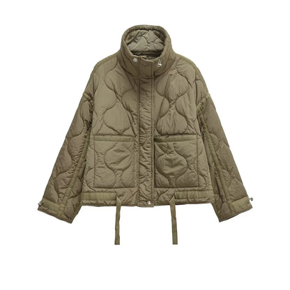 Womens Cotton Jacket - European American Style Winter Zipper Stand Collar Loose Fit - ZOOMNSTORE