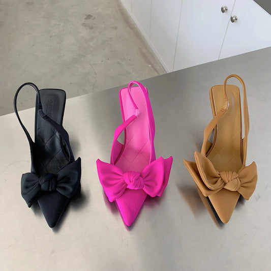Womens Heeled Slingback Sandals - Elegant Bow-knot Dress Pumps - ZOOMNSTORE