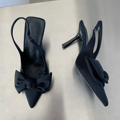 Womens Heeled Slingback Sandals - Elegant Bow-knot Dress Pumps - ZOOMNSTORE