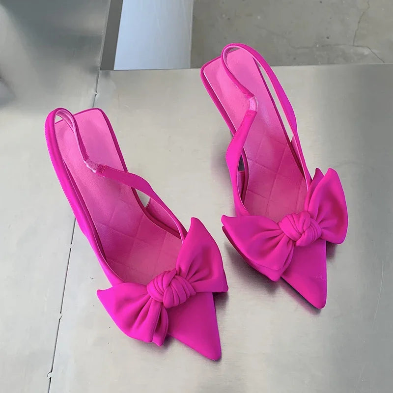 Womens Heeled Slingback Sandals - Elegant Bow-knot Dress Pumps - ZOOMNSTORE