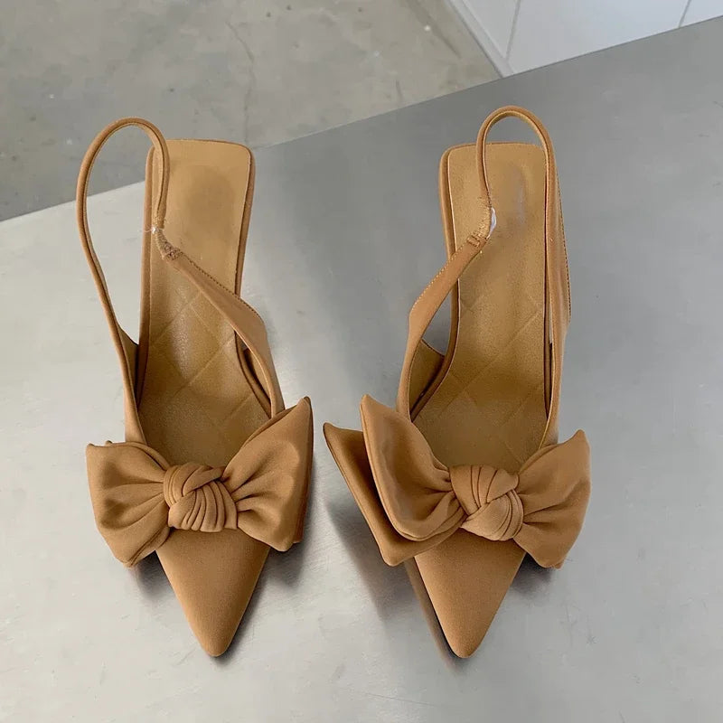 Womens Heeled Slingback Sandals - Elegant Bow-knot Dress Pumps - ZOOMNSTORE