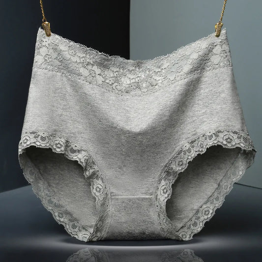 Womens Lace Cotton High Waist Briefs - Plus Size Panties 3-Pack - ZOOMNSTORE