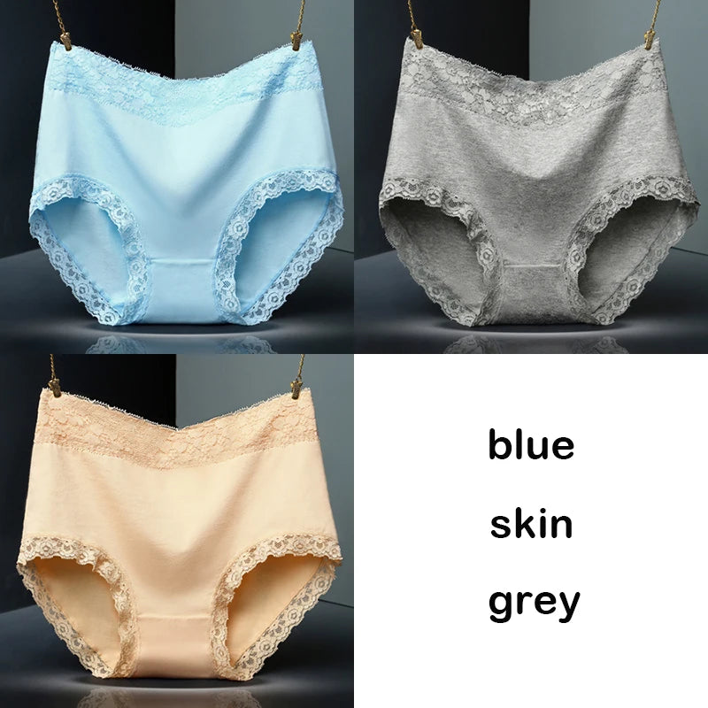 Womens Lace Cotton High Waist Briefs - Plus Size Panties 3-Pack - ZOOMNSTORE