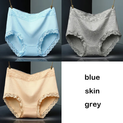 Womens Lace Cotton High Waist Briefs - Plus Size Panties 3-Pack - ZOOMNSTORE