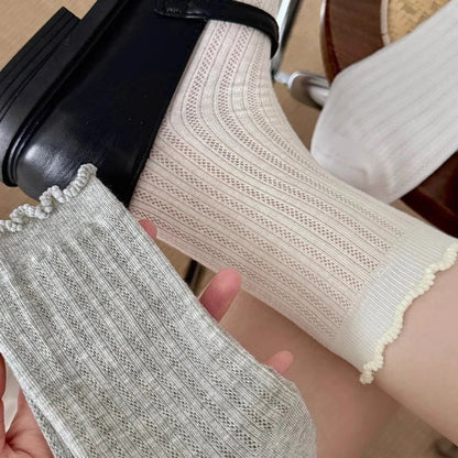 Womens Lightweight Mesh Mid Tube Socks - 5 Pairs Casual Breathable Ballet Style - ZOOMNSTORE