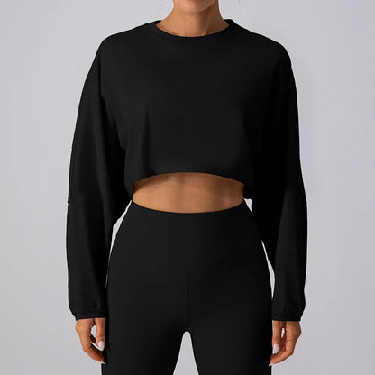 Womens Long Sleeve Yoga Crop Top - Fitness Gym Shirt for Running and Workout - ZOOMNSTORE