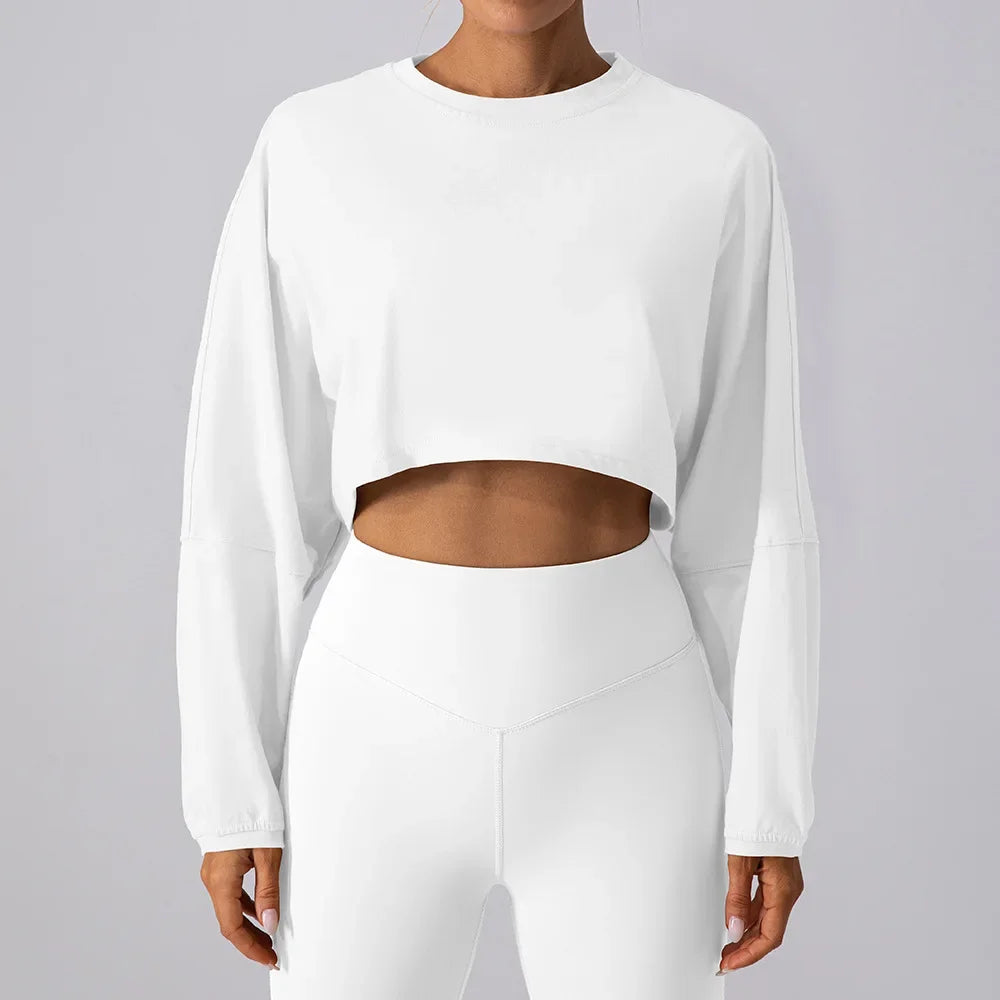 Womens Long Sleeve Yoga Crop Top - Fitness Gym Shirt for Running and Workout - ZOOMNSTORE