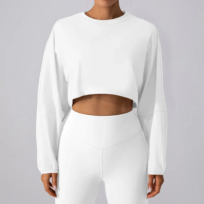 Womens Long Sleeve Yoga Crop Top - Fitness Gym Shirt for Running and Workout - ZOOMNSTORE