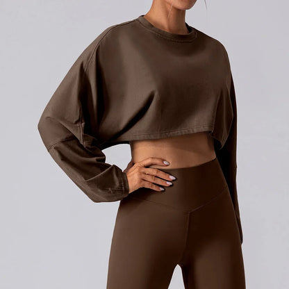 Womens Long Sleeve Yoga Crop Top - Fitness Gym Shirt for Running and Workout - ZOOMNSTORE